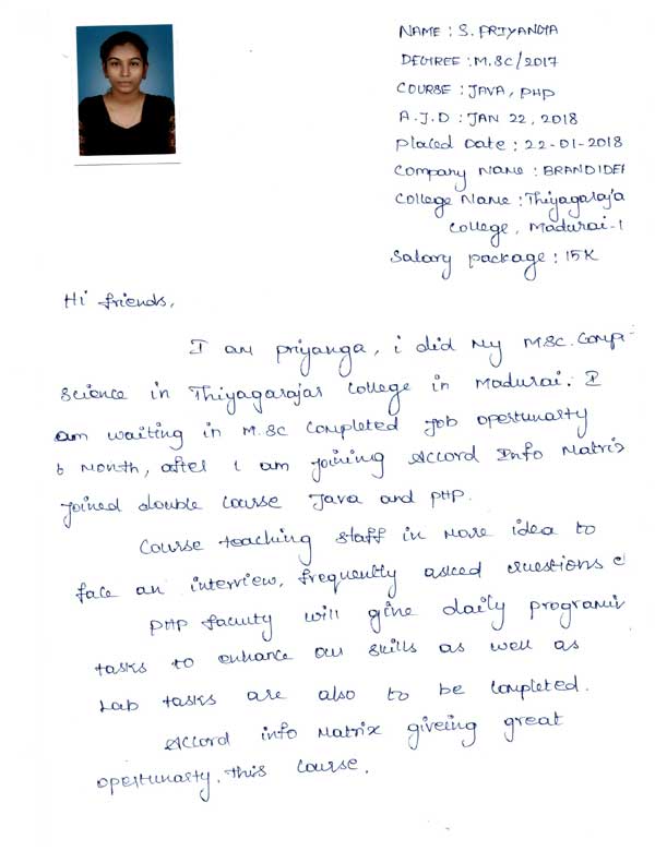 JAVA Student Testimonial