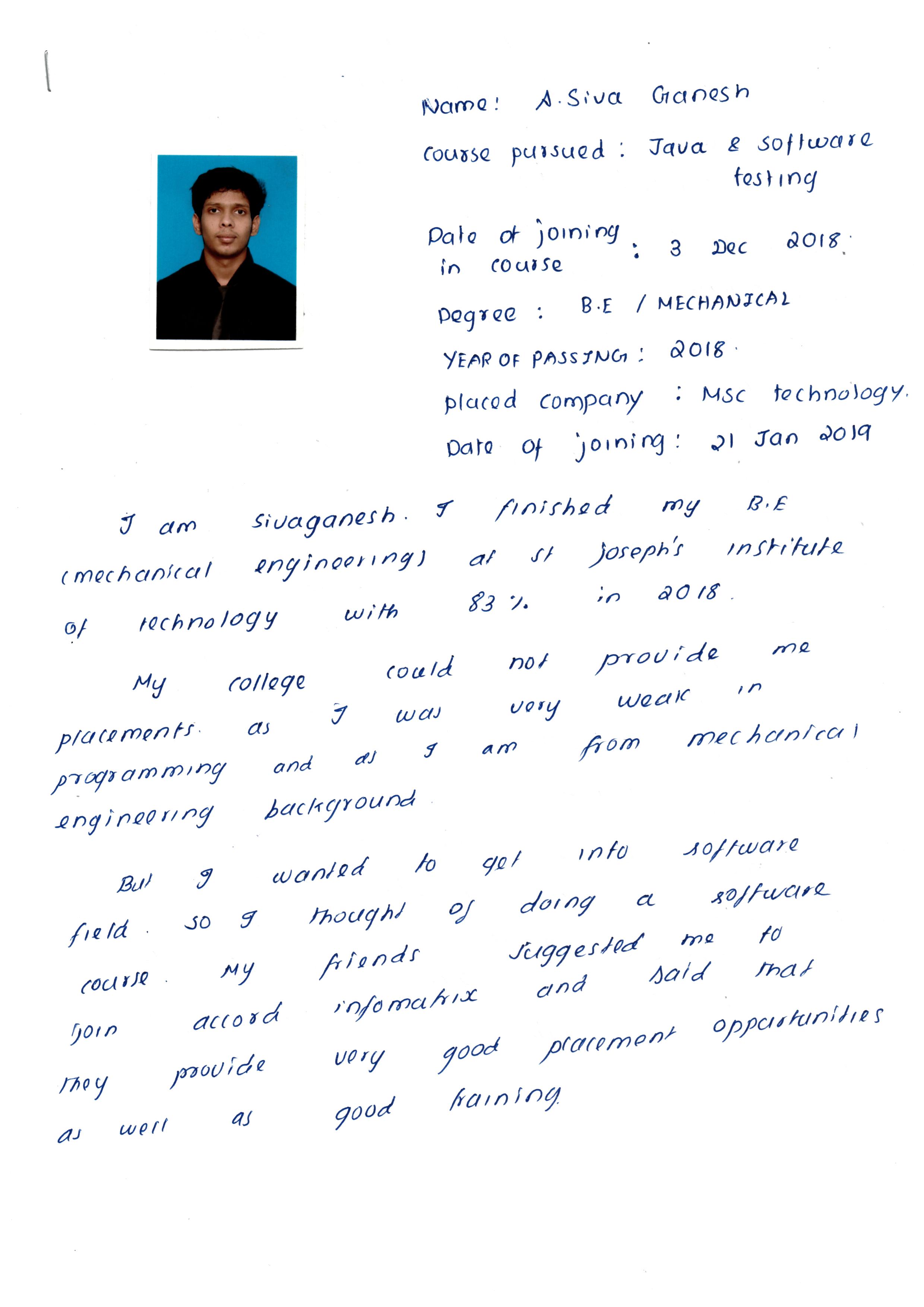 JAVA Student Testimonial