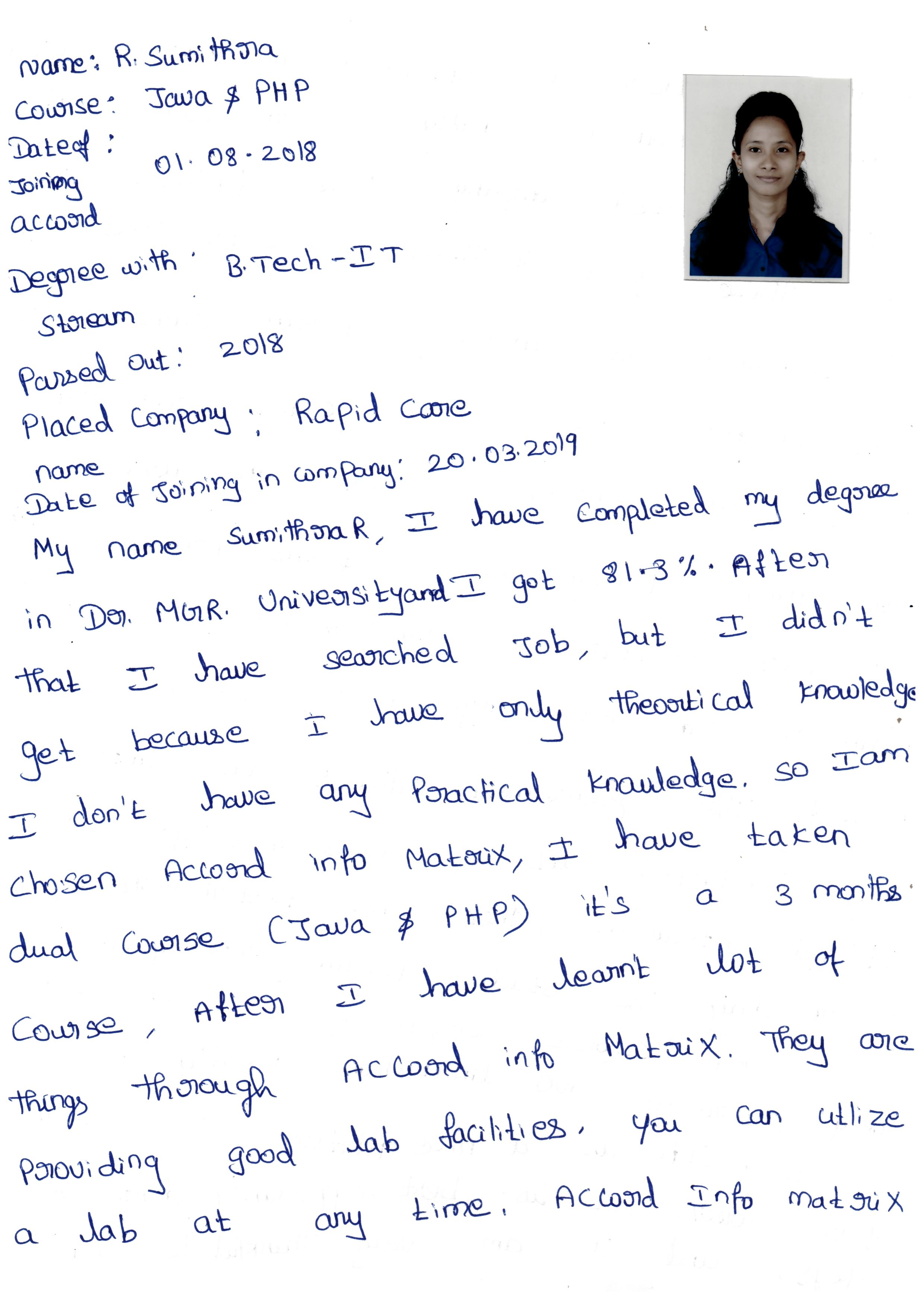 JAVA Student Testimonial